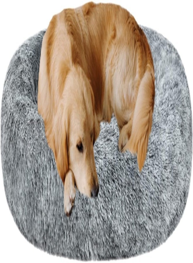 Petslover سرير Petslover بيضاوي الشكل مريح للكلاب، سرير قطط من الفرو الصناعي الناعم، وسادة دائرية قابلة للغسل للحيوانات الأليفة (رمادي، 3XL) - Image 1